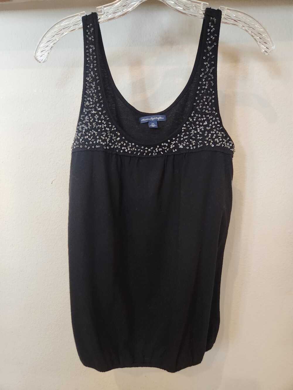 American Eagle Outfitters Black Embellished With Beads Soft Scoop Tank